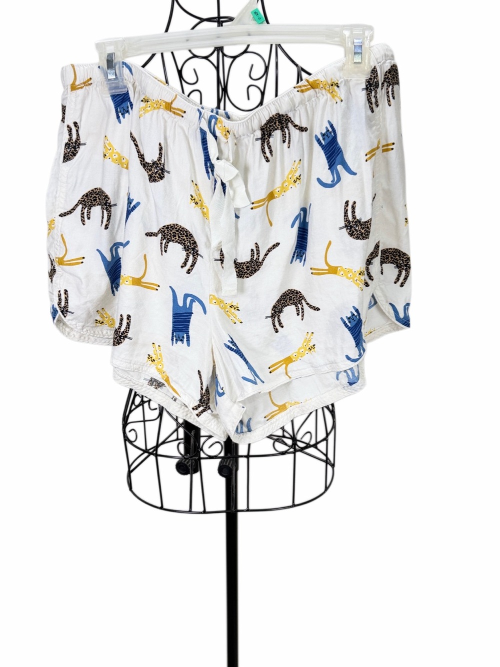 LOFT Sleep Shorts White Pajama Shorts with Blue and Yellow Print Lounge